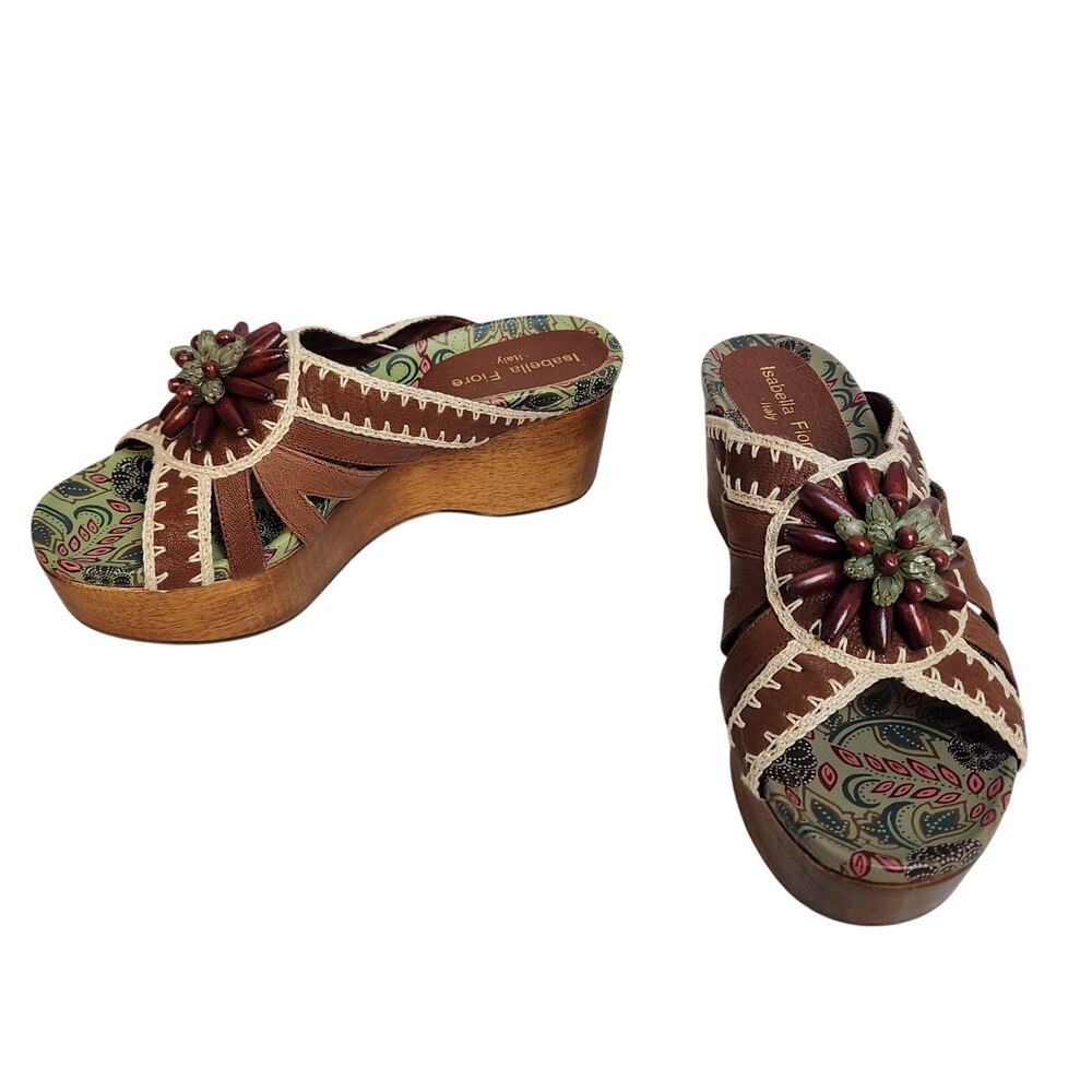 Isabella Fiore Italy Womens Bohemian Embellishment Wedge Mule Sandals-Size 7